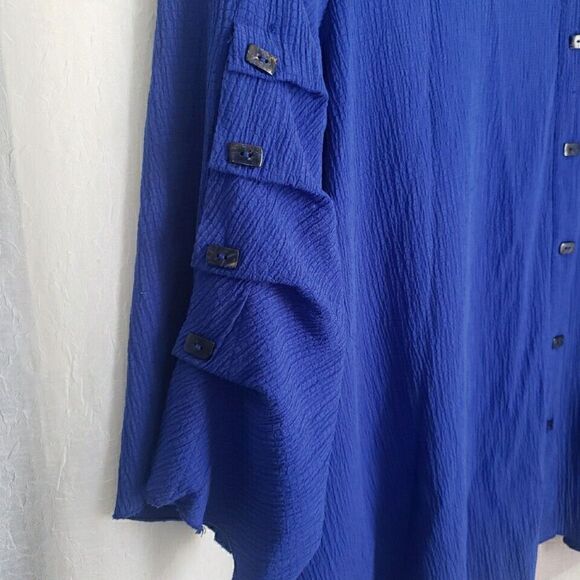 Caleloos Woman's Blouse Size 3XL Royal Blue Button Detail Long Sleeves Button Up - Picture 6 of 11